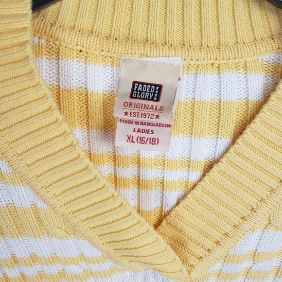Faded Glory VNeck Yellow and White Striped Sweater Sz XL - Picture 4 of 8